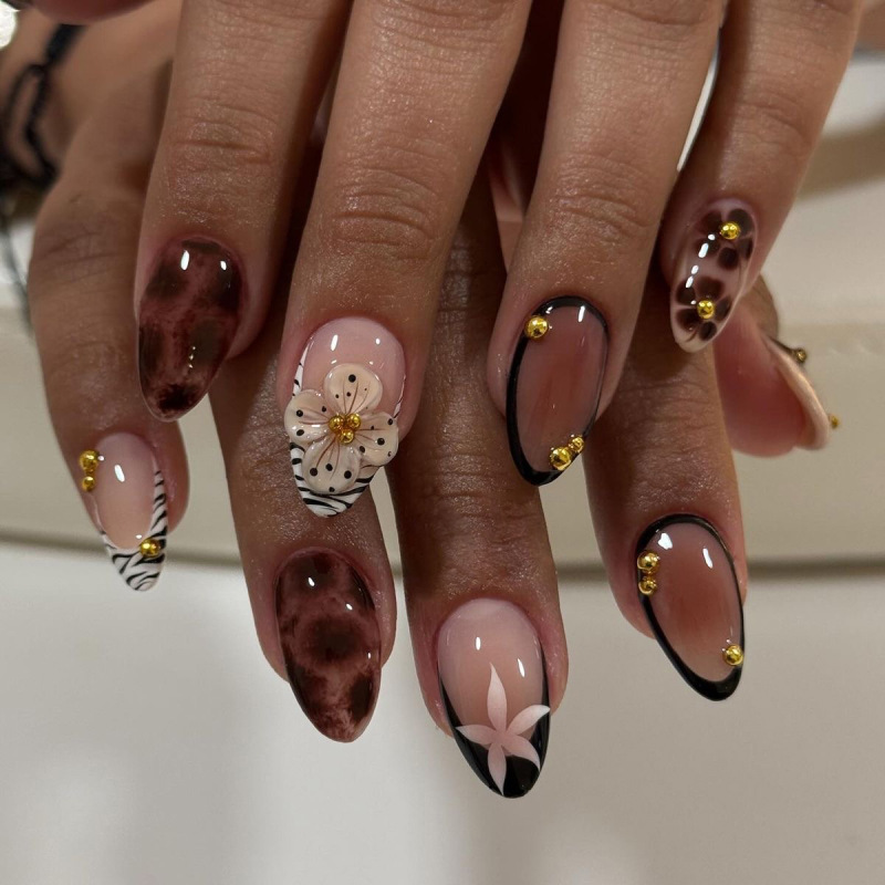 Nail Art Zebra - 24 قطعة من الأظافر الاصطناعية الفرنسية