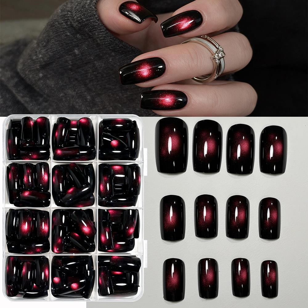 Nail Art Red - 144 قطعة من الأظافر الاصطناعية القصيرة