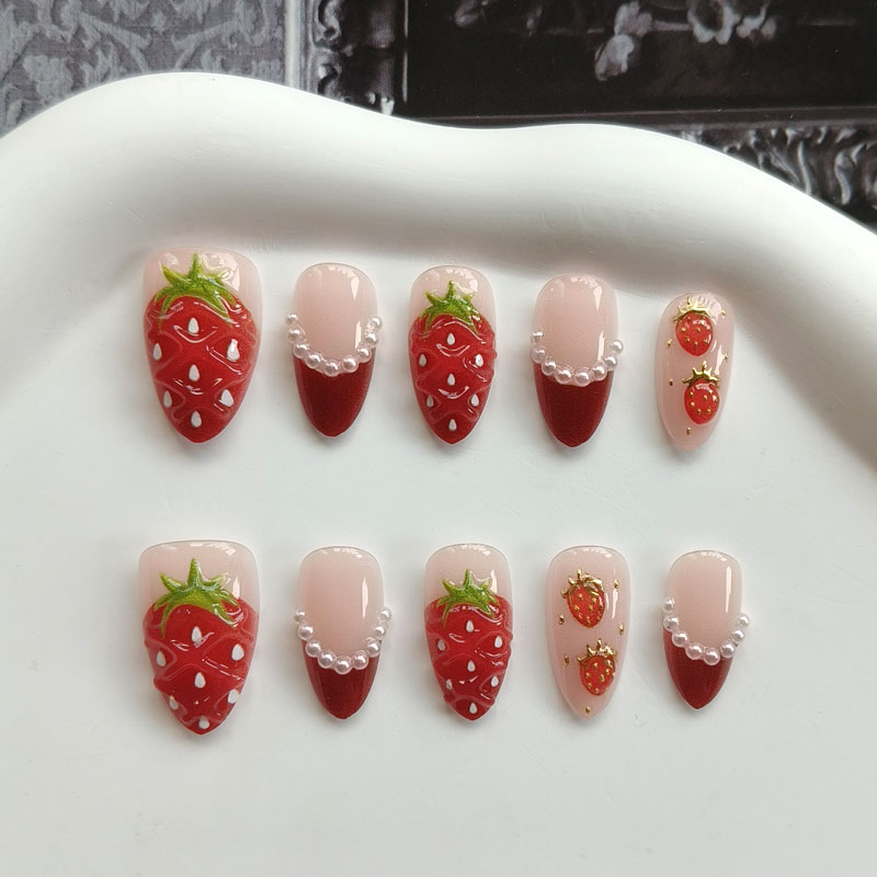 Nail Art Red - 10 قطع من أظافر النساء الفرنسية