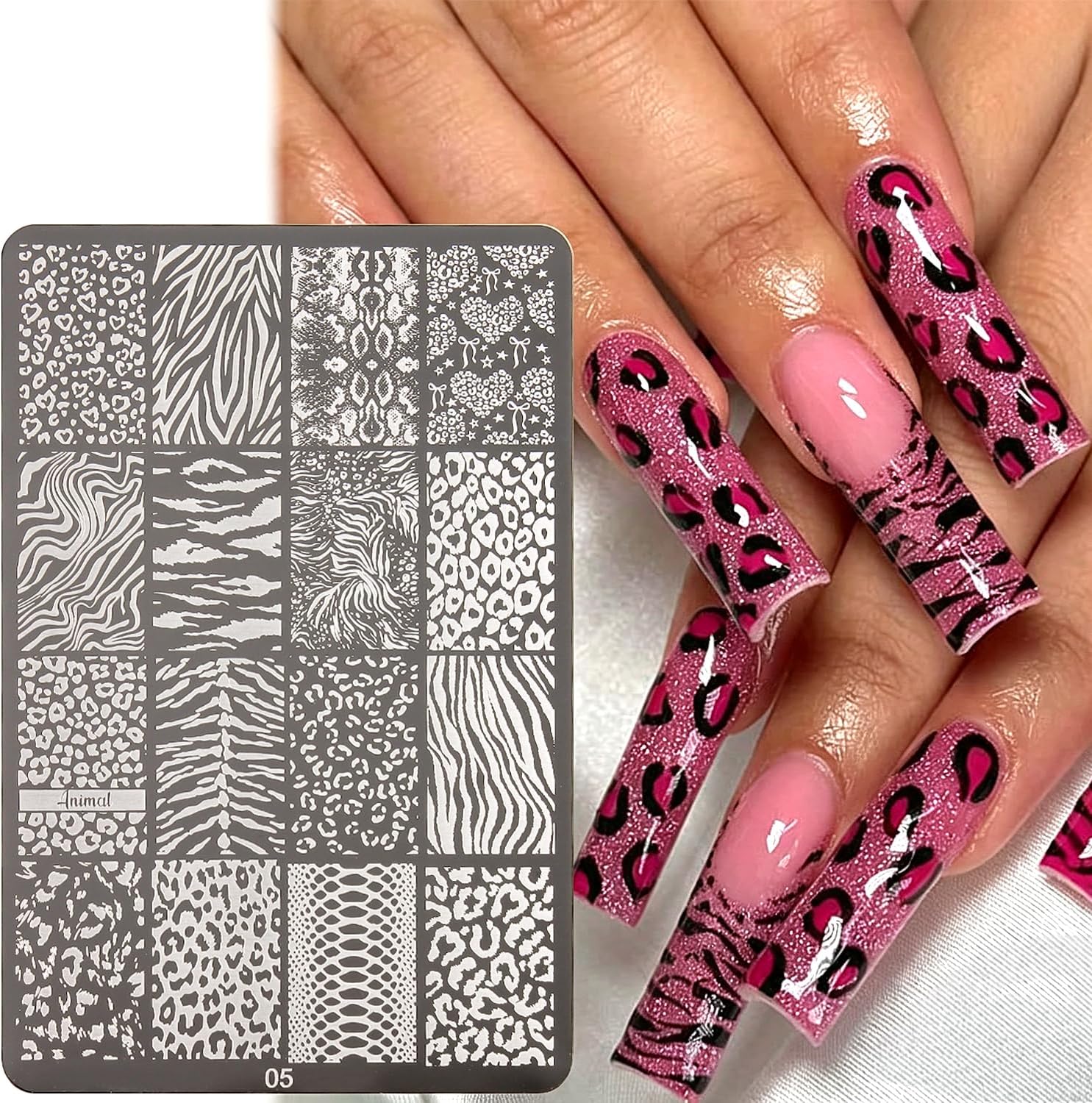 Nail Art Zebra - لوحة طباعة أظافر بنقشة حيوانات، تصميمات